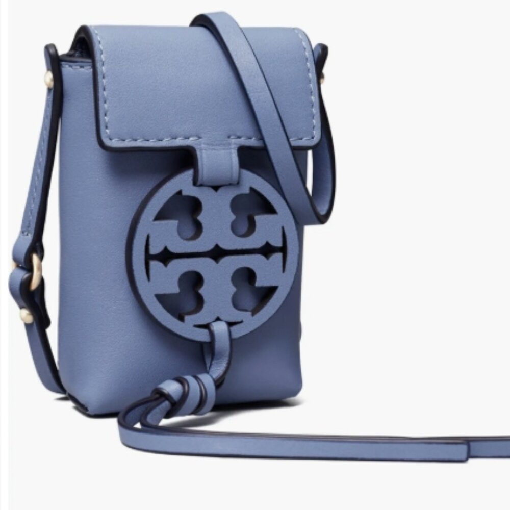 NWOT Tory Burch Bluewood Nano Mini Miller Leather Logo Crossbody Bag